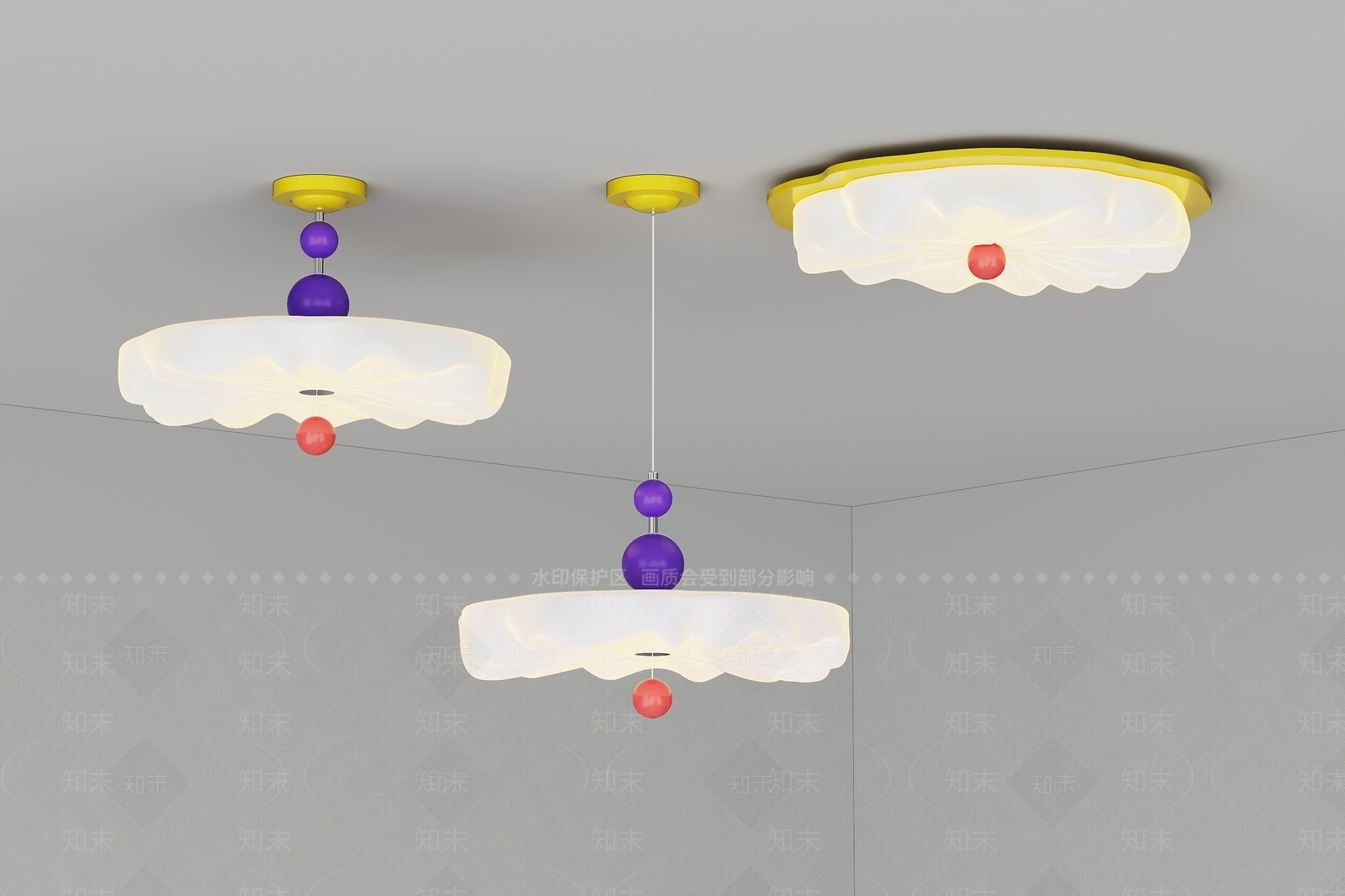 现代奶油灯具组合3D模型下载【ID:1204451131】