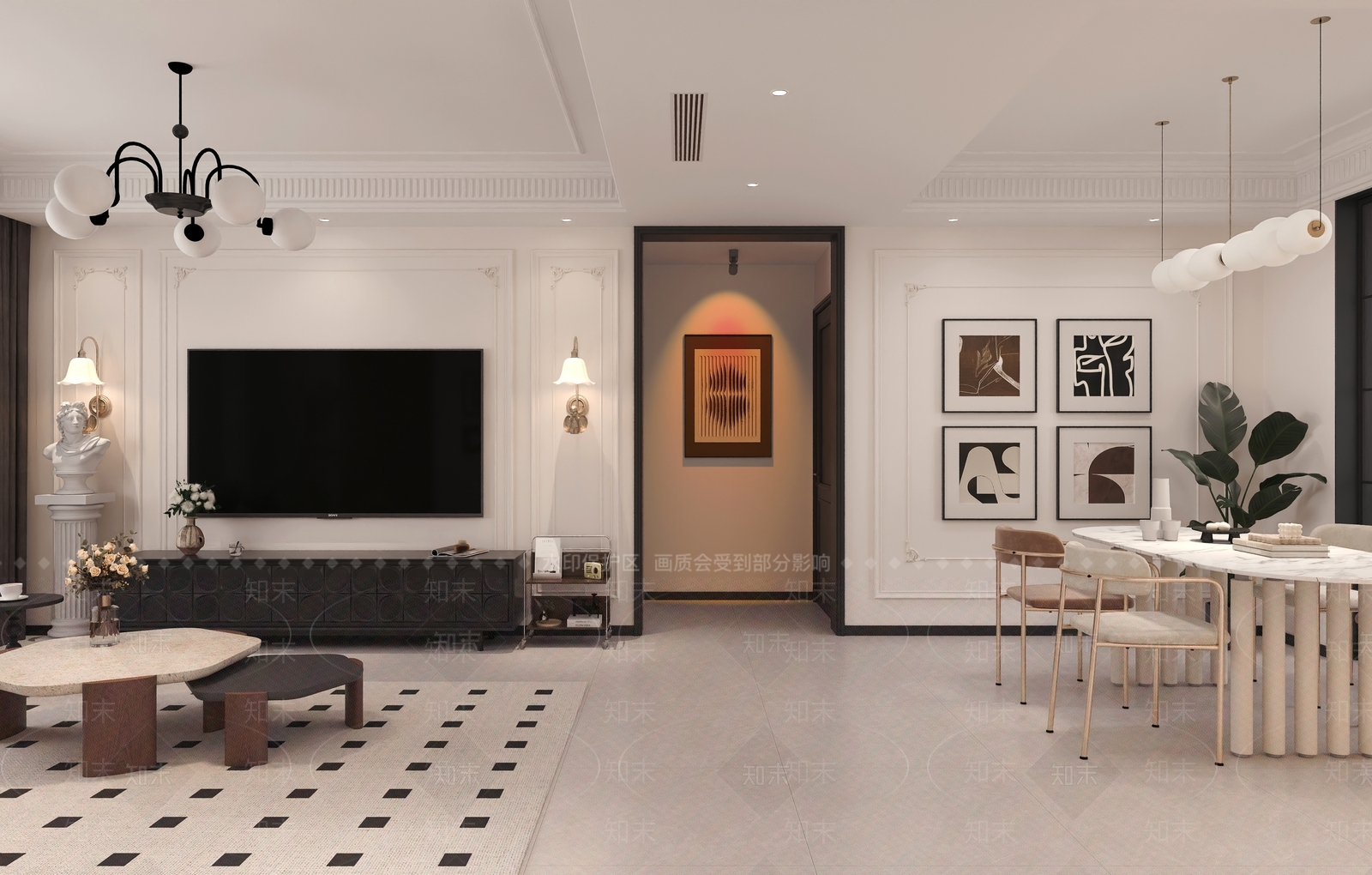 美式法式家居客厅3D模型下载【ID:1204481462】