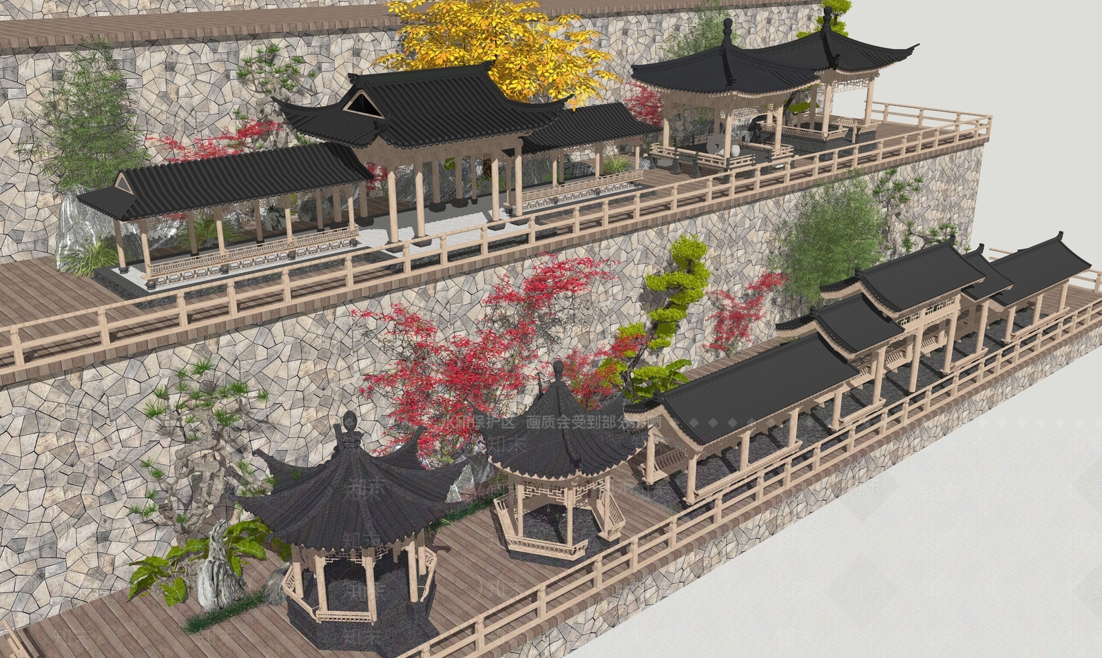新中式中式亭子SU模型下载【ID:1204453312】