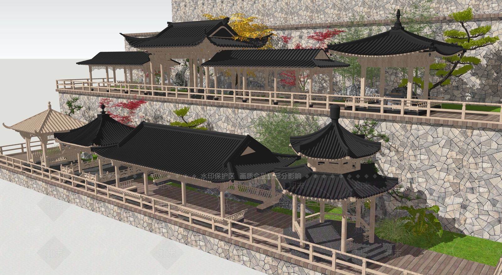 新中式中式亭子SU模型下载【ID:1204453737】