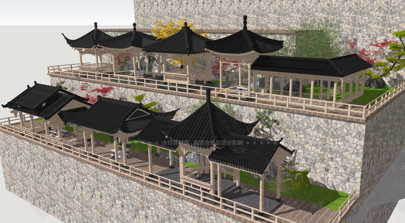 新中式中式亭子SU模型下载【ID:1204453986】
