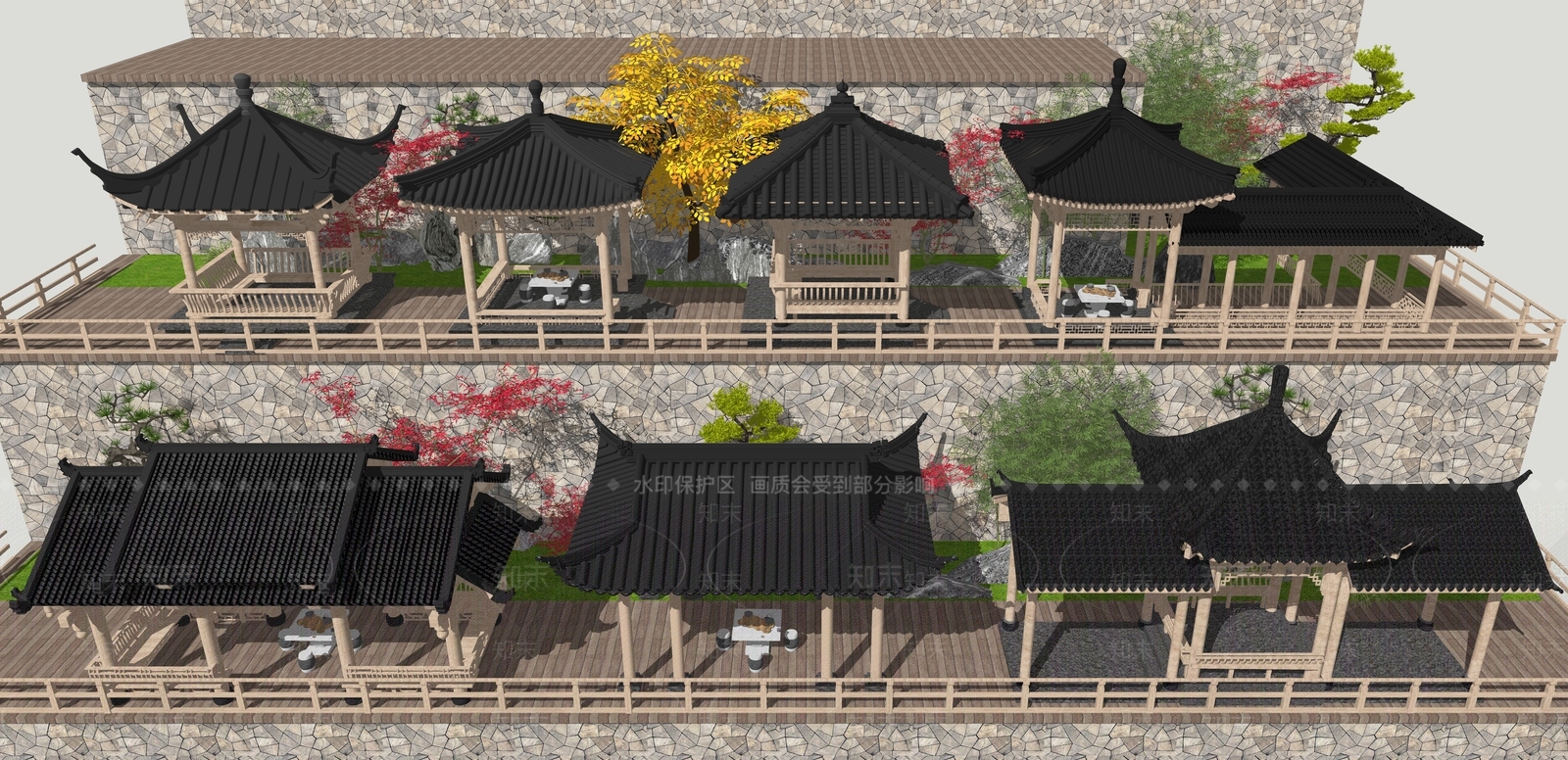 新中式中式亭子SU模型下载【ID:1204453986】