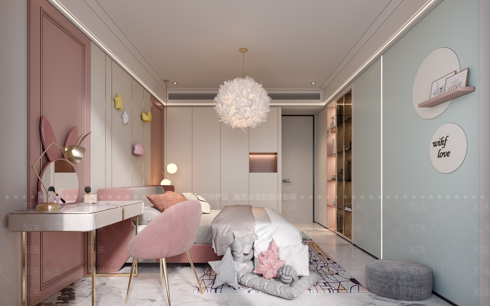 美式现代女孩房3D模型下载【ID:1204454347】
