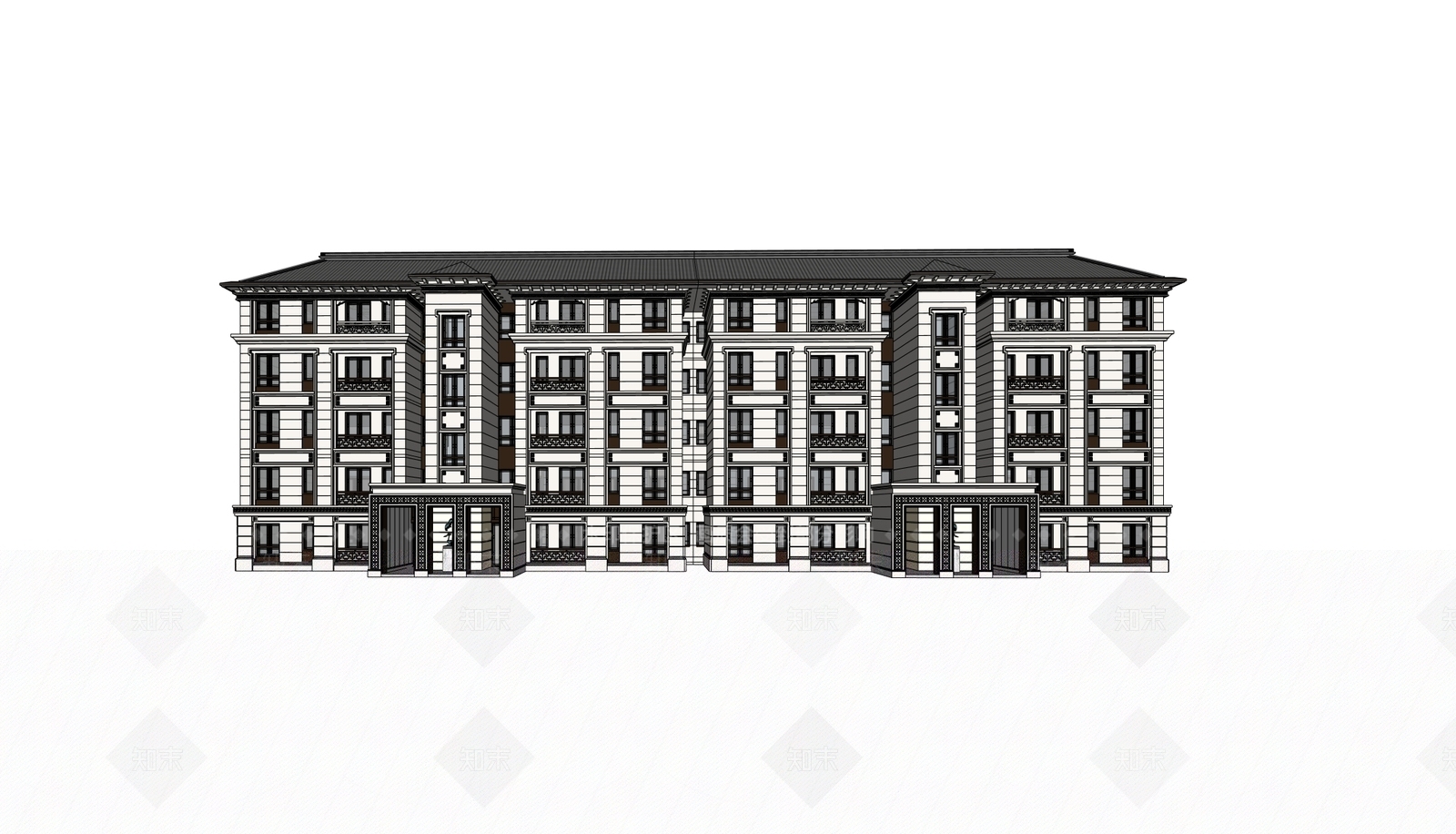 新中式中式多层住宅SU模型下载【ID:1204459872】