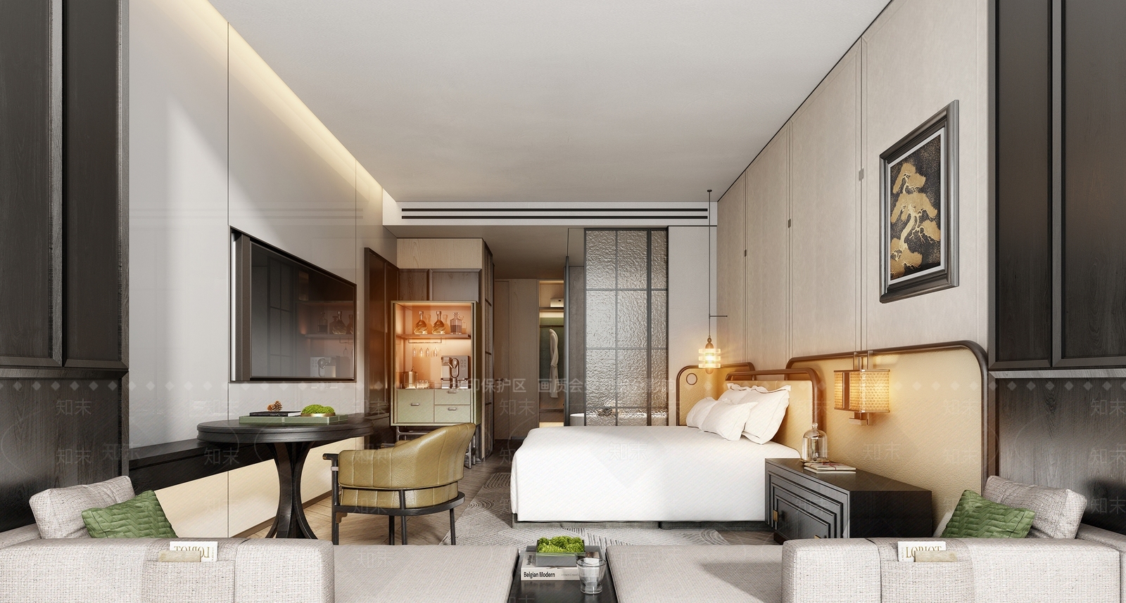 现代轻奢酒店客房3D模型下载【ID:1204461966】