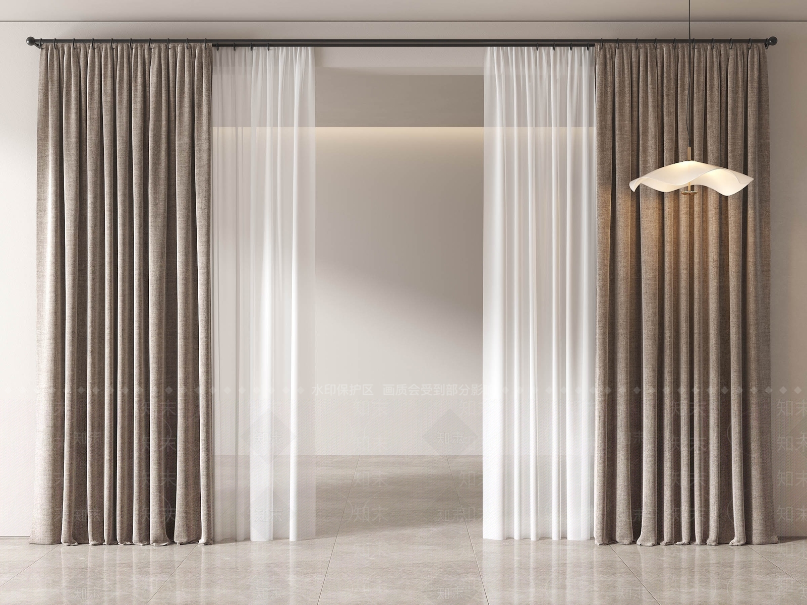 侘寂中古窗帘SU模型下载【ID:1204462357】