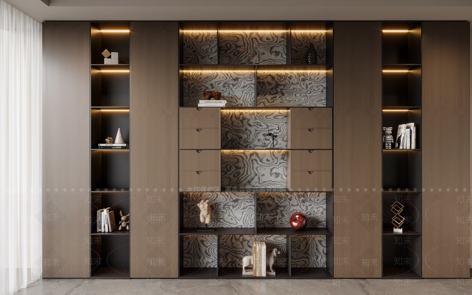 现代意式书柜3D模型下载【ID:1204463608】
