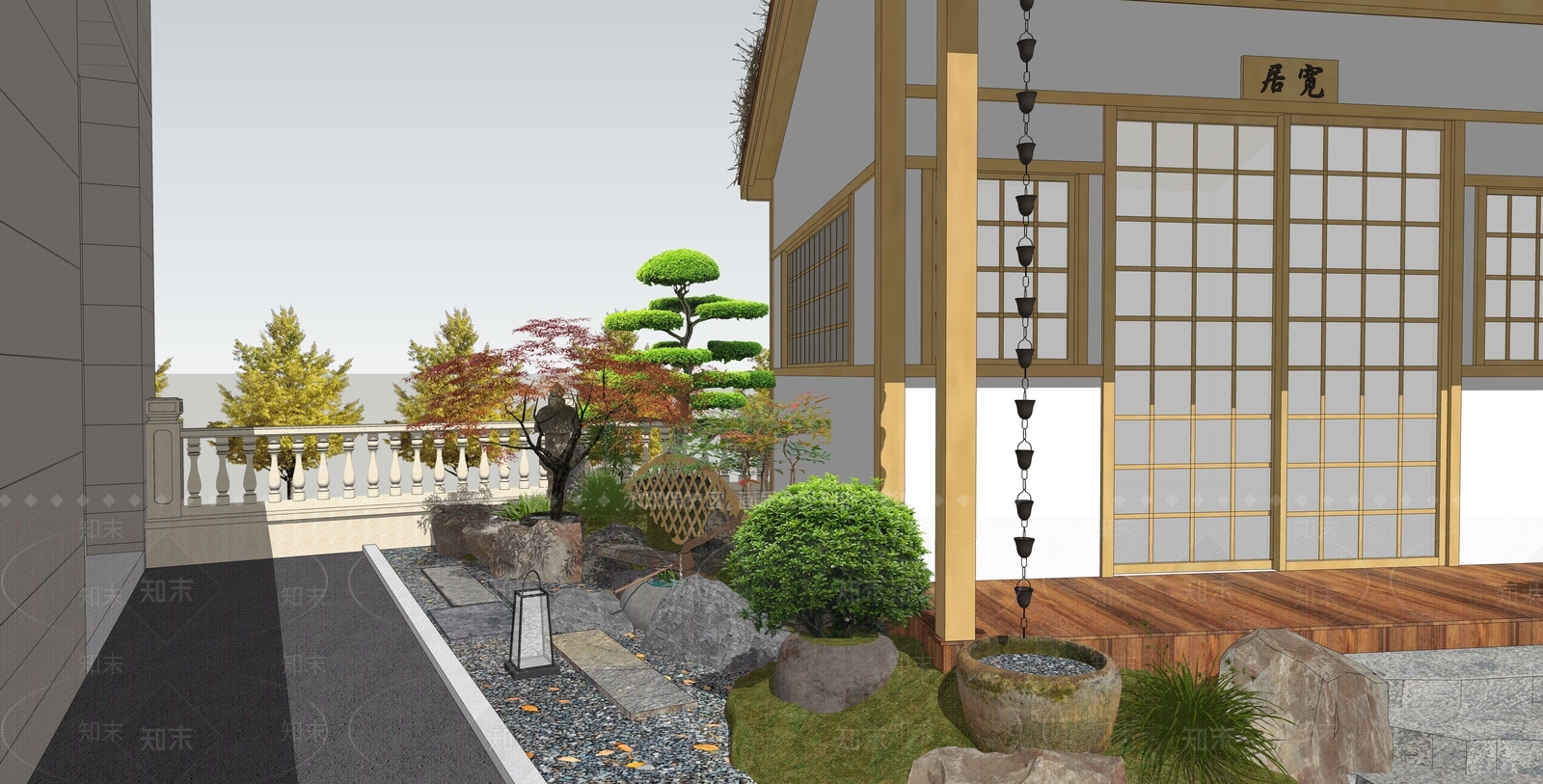 禅意日式别墅庭院SU模型下载【ID:1204464752】