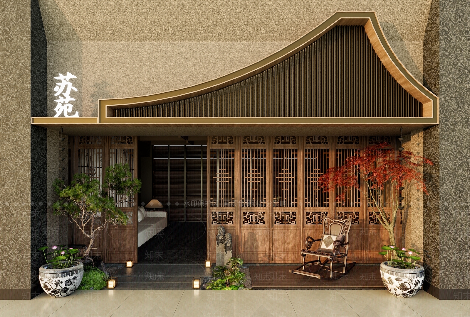 新中式中式门头3D模型下载【ID:1204465701】