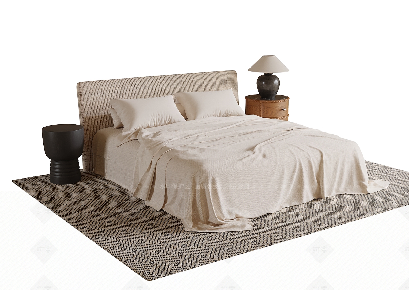 现代双人床SU模型下载【ID:1204469279】