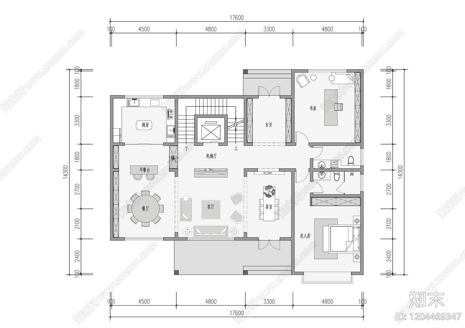 现代新中式别墅建筑施工图下载【ID:1204469347】