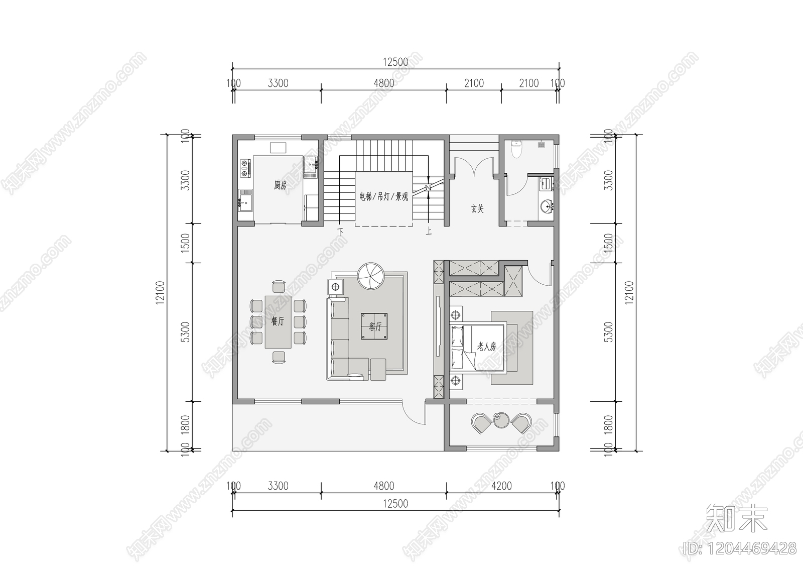现代新中式别墅建筑施工图下载【ID:1204469428】