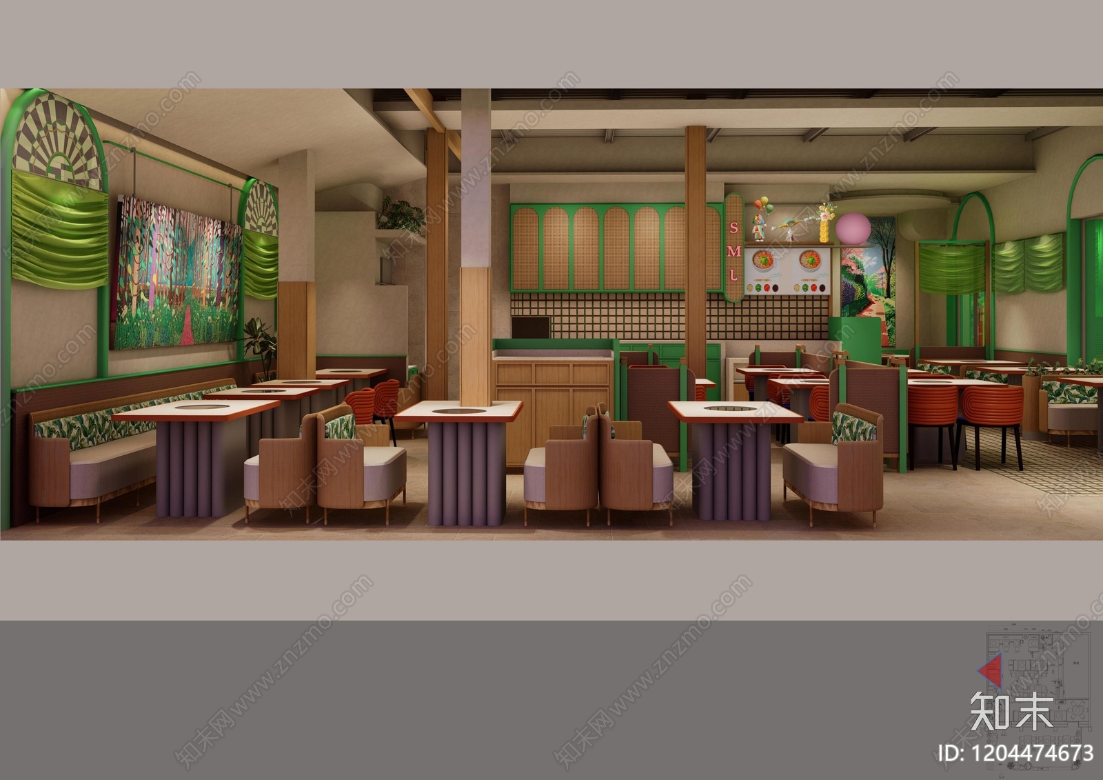 现代火锅店cad施工图下载【ID:1204474673】