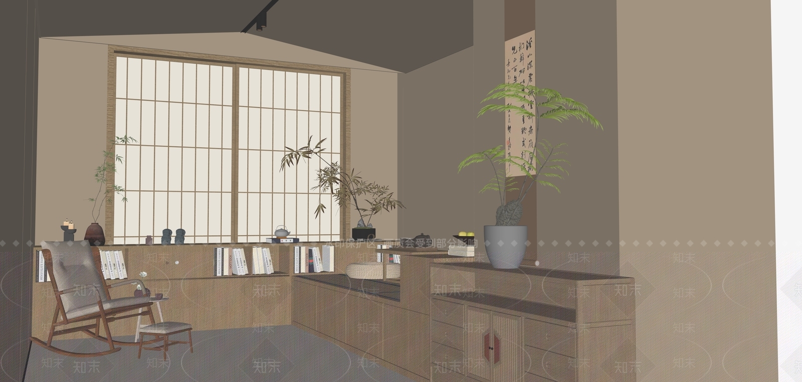 新中式侘寂茶室SU模型下载【ID:1204477112】