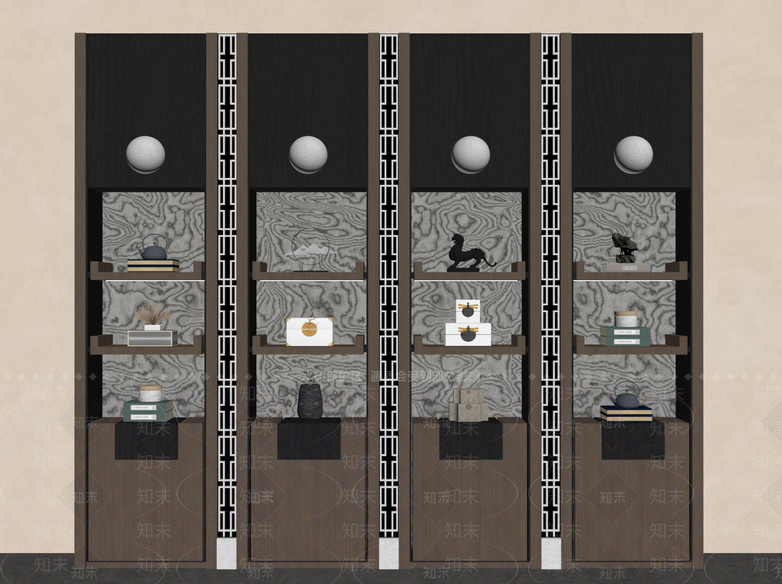 新中式书柜SU模型下载【ID:1204478715】