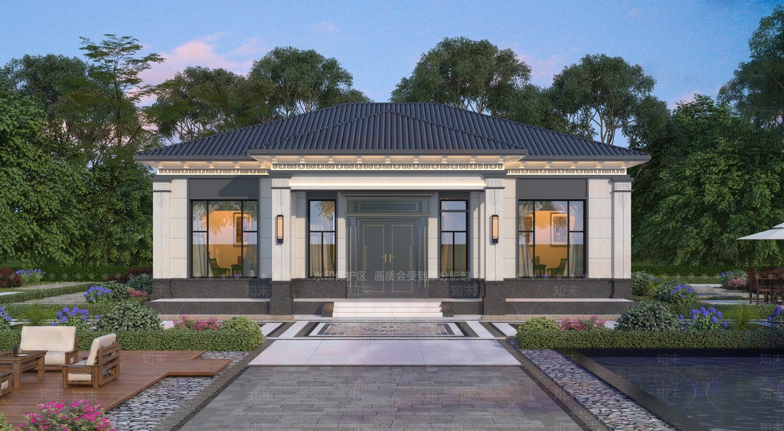 新中式别墅外观3D模型下载【ID:1204480668】