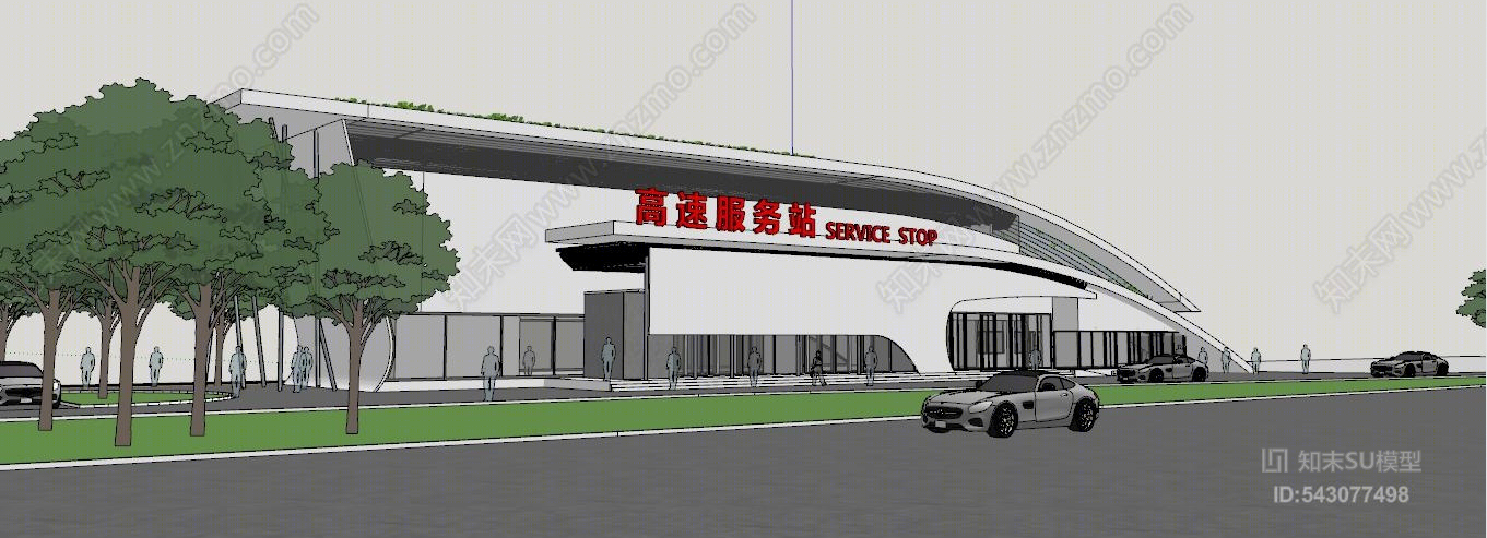 现代高速服务区SU模型下载【ID:543077498】