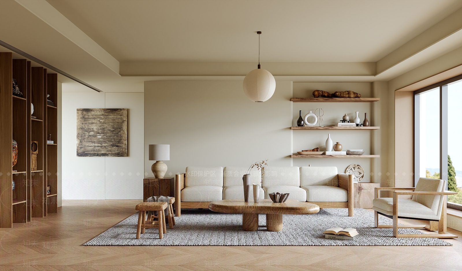 现代原木家居客厅3D模型下载【ID:1204482888】