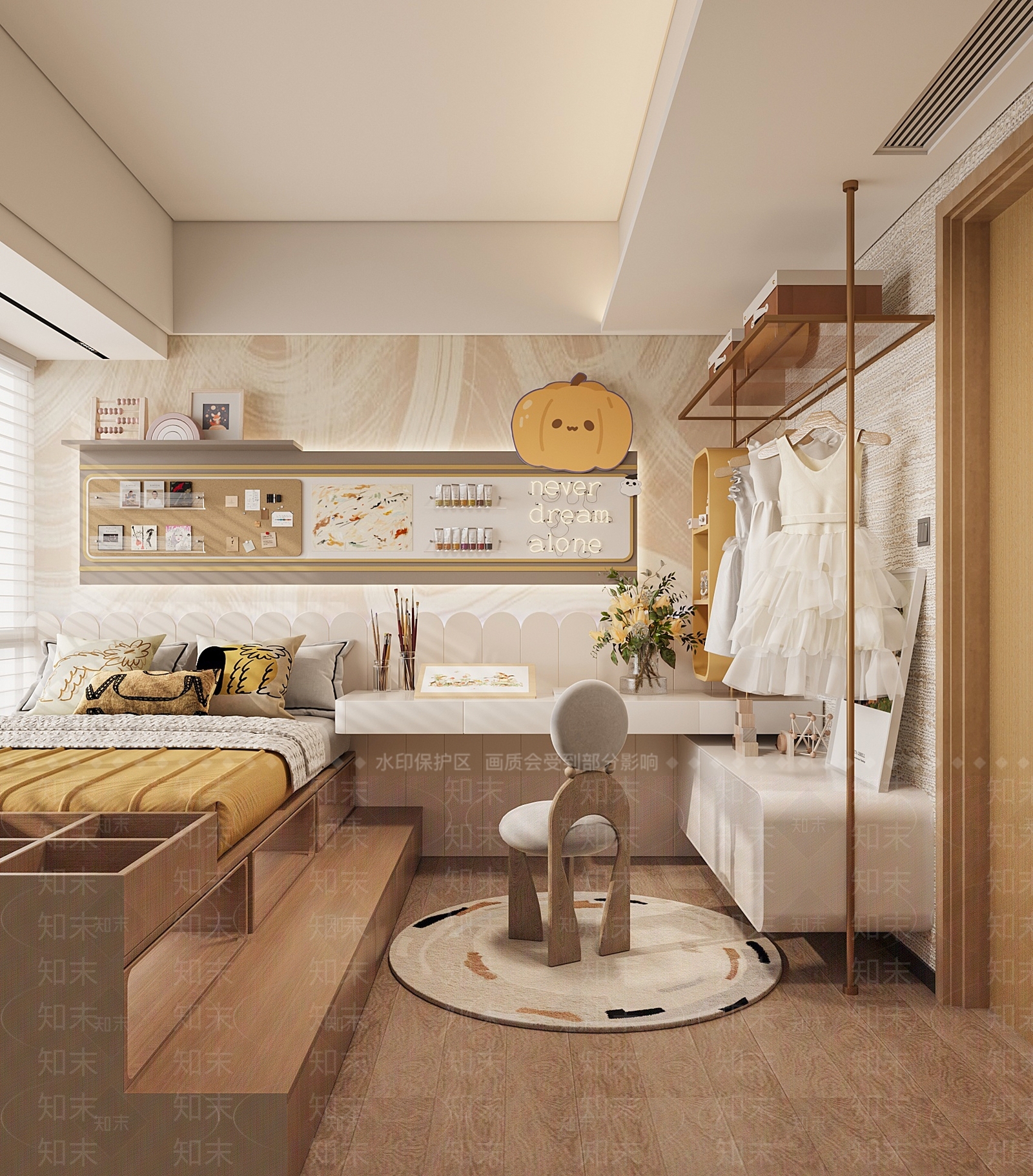 现代奶油女孩房3D模型下载【ID:1204484850】