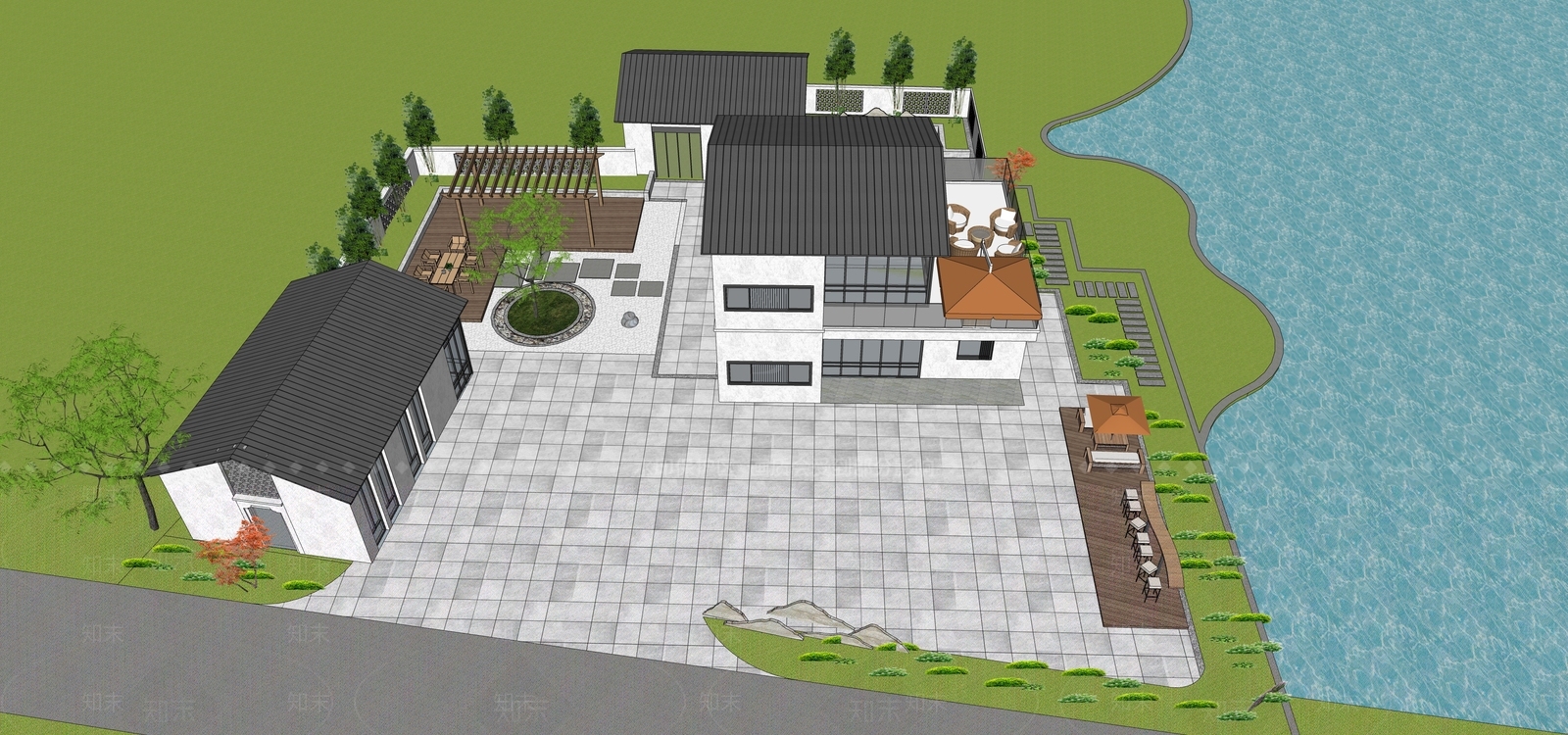 新中式现代民宿建筑SU模型下载【ID:1204500908】