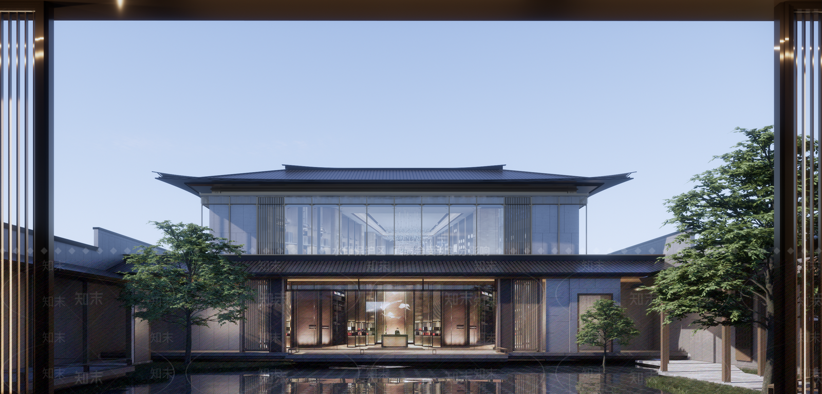 新中式中式售楼处建筑SU模型下载【ID:1204502072】