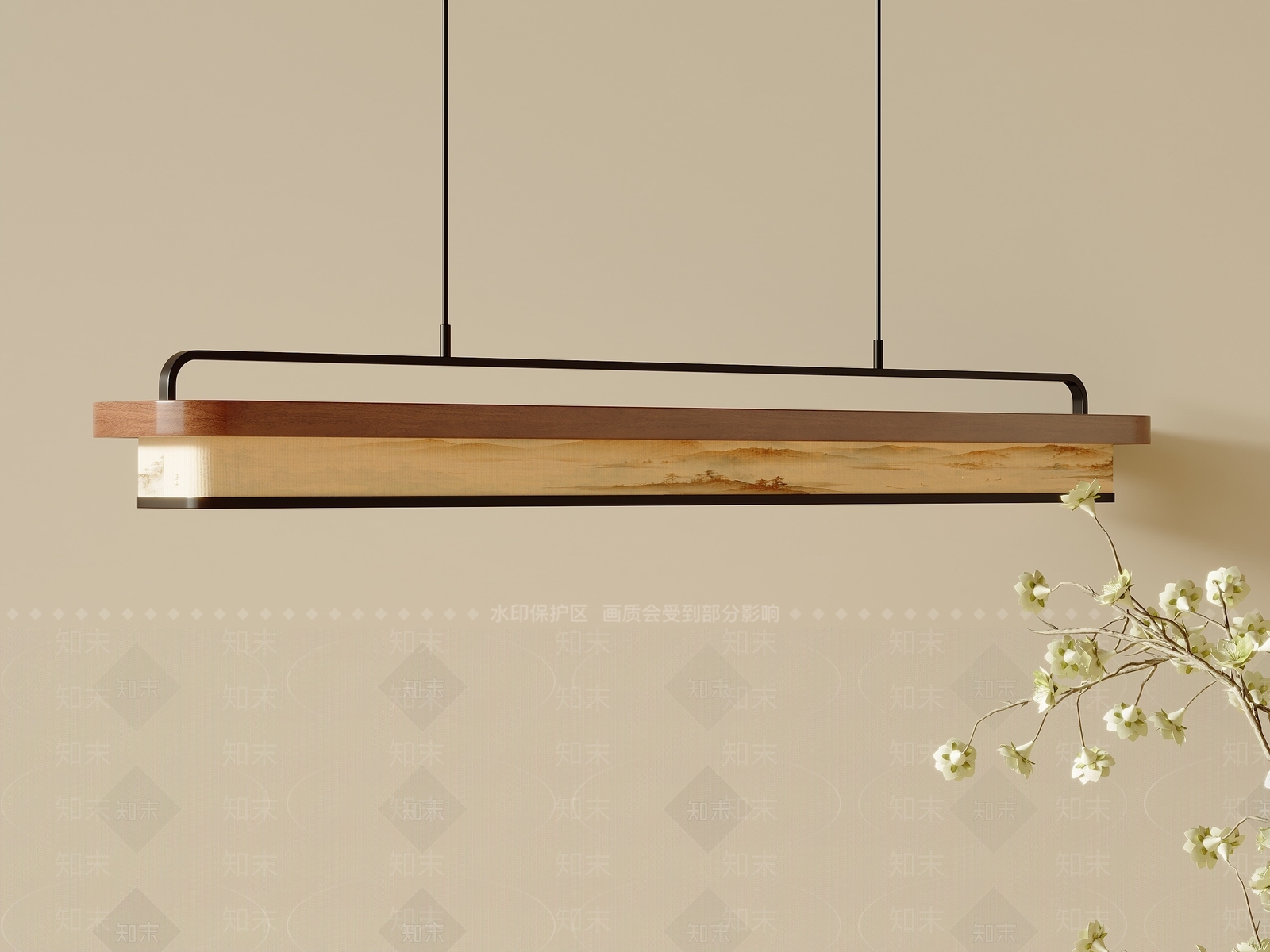 新中式长条吊灯3D模型下载【ID:1204503877】