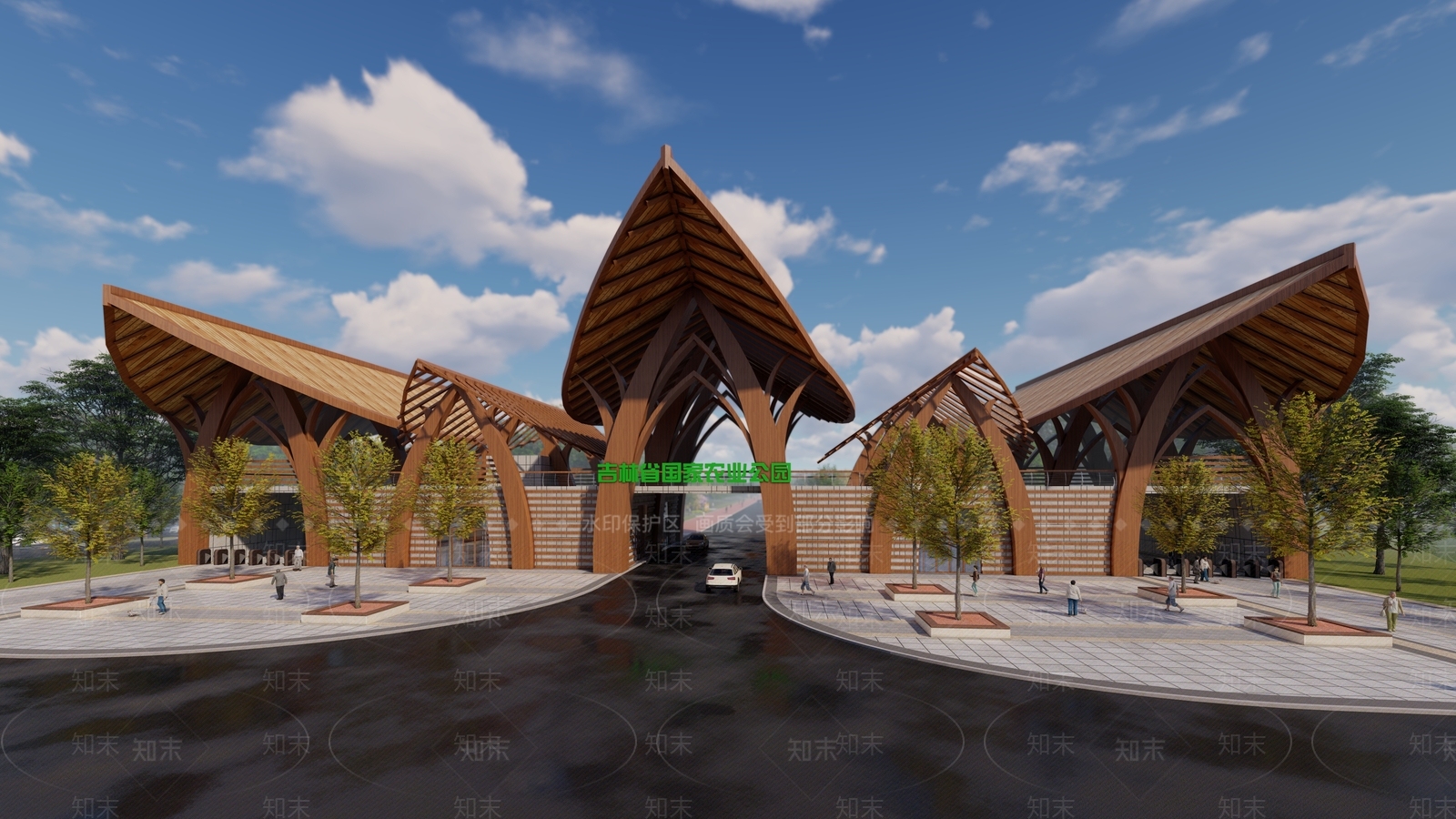 现代原木入口大门SU模型下载【ID:1204506281】