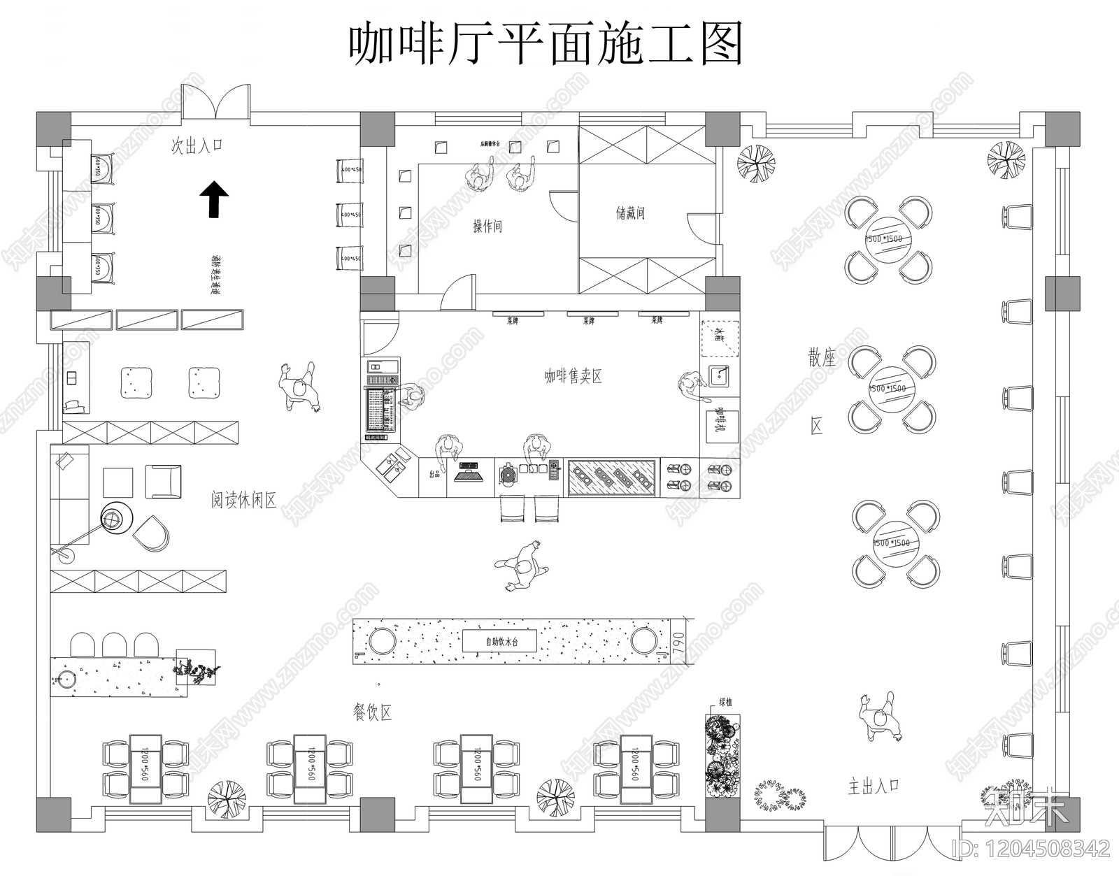 现代咖啡厅cad施工图下载【ID:1204508342】
