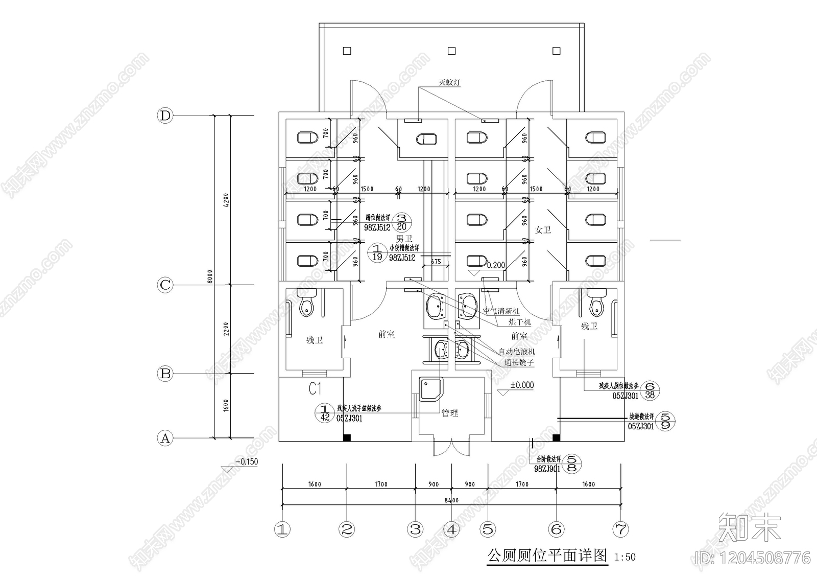 现代公厕cad施工图下载【ID:1204508776】