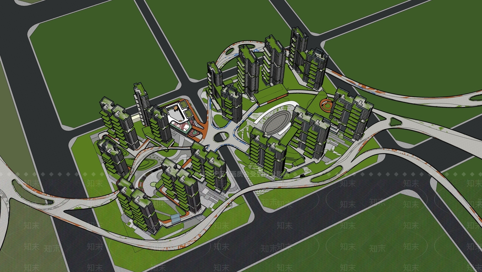 现代小区建筑SU模型下载【ID:1204517579】