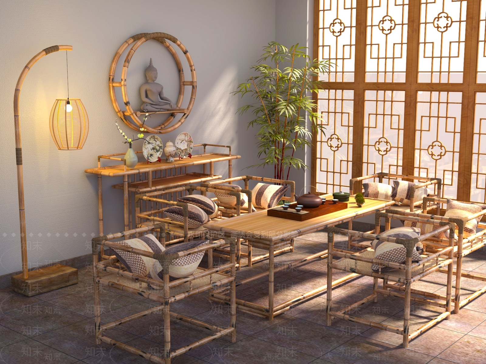 新中式中式茶桌椅3D模型下载【ID:1204518920】