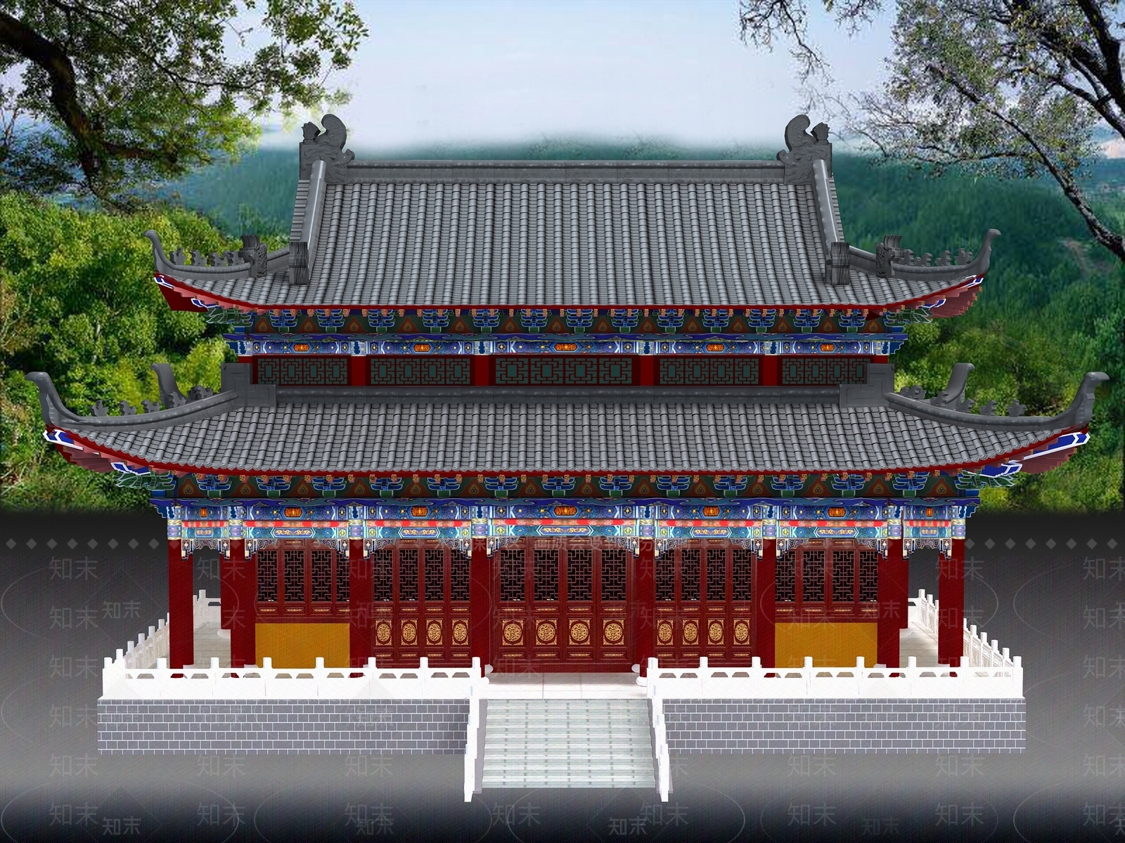 中式复古古建3D模型下载【ID:1204521619】