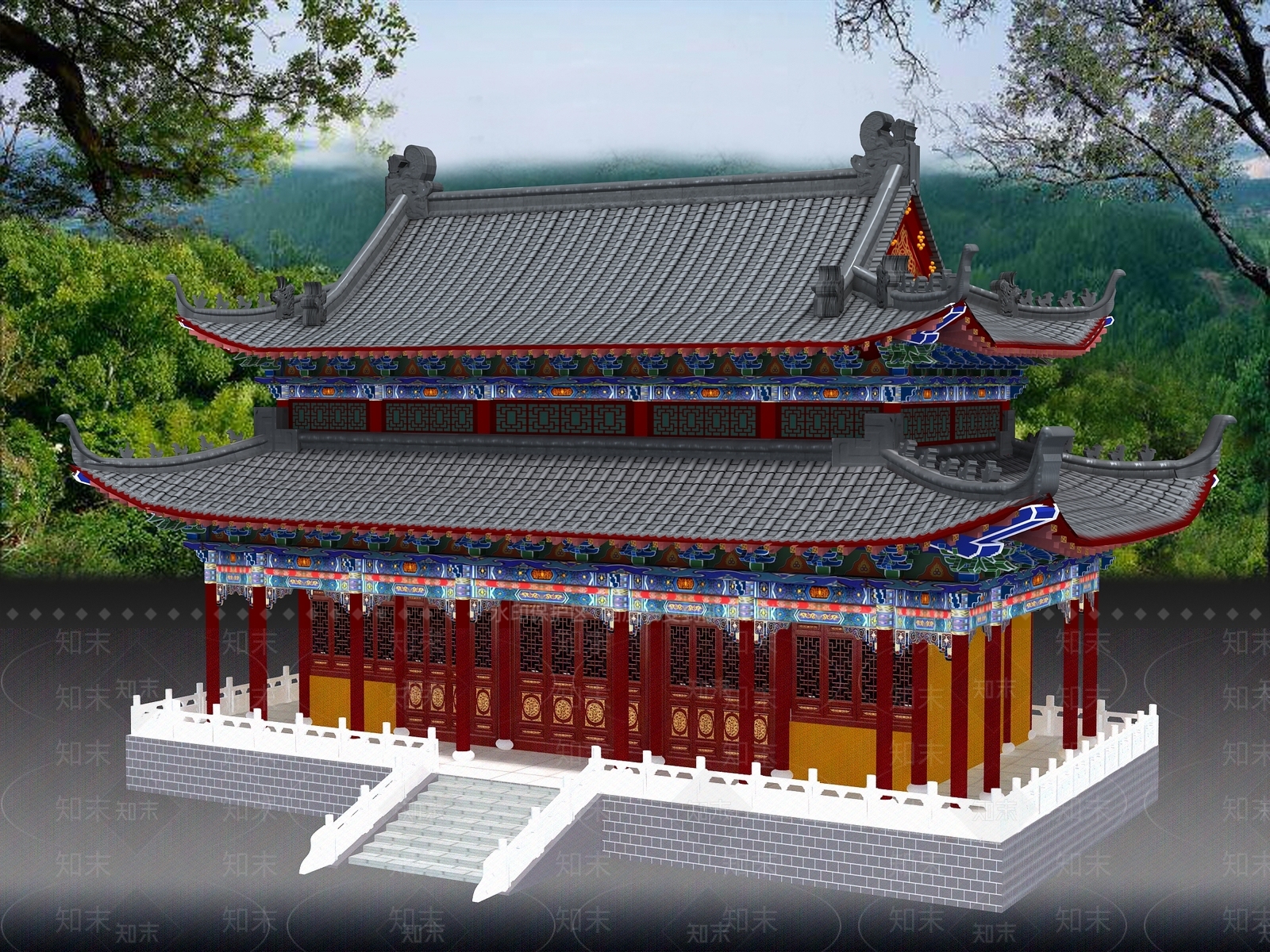 中式复古古建3D模型下载【ID:1204521619】