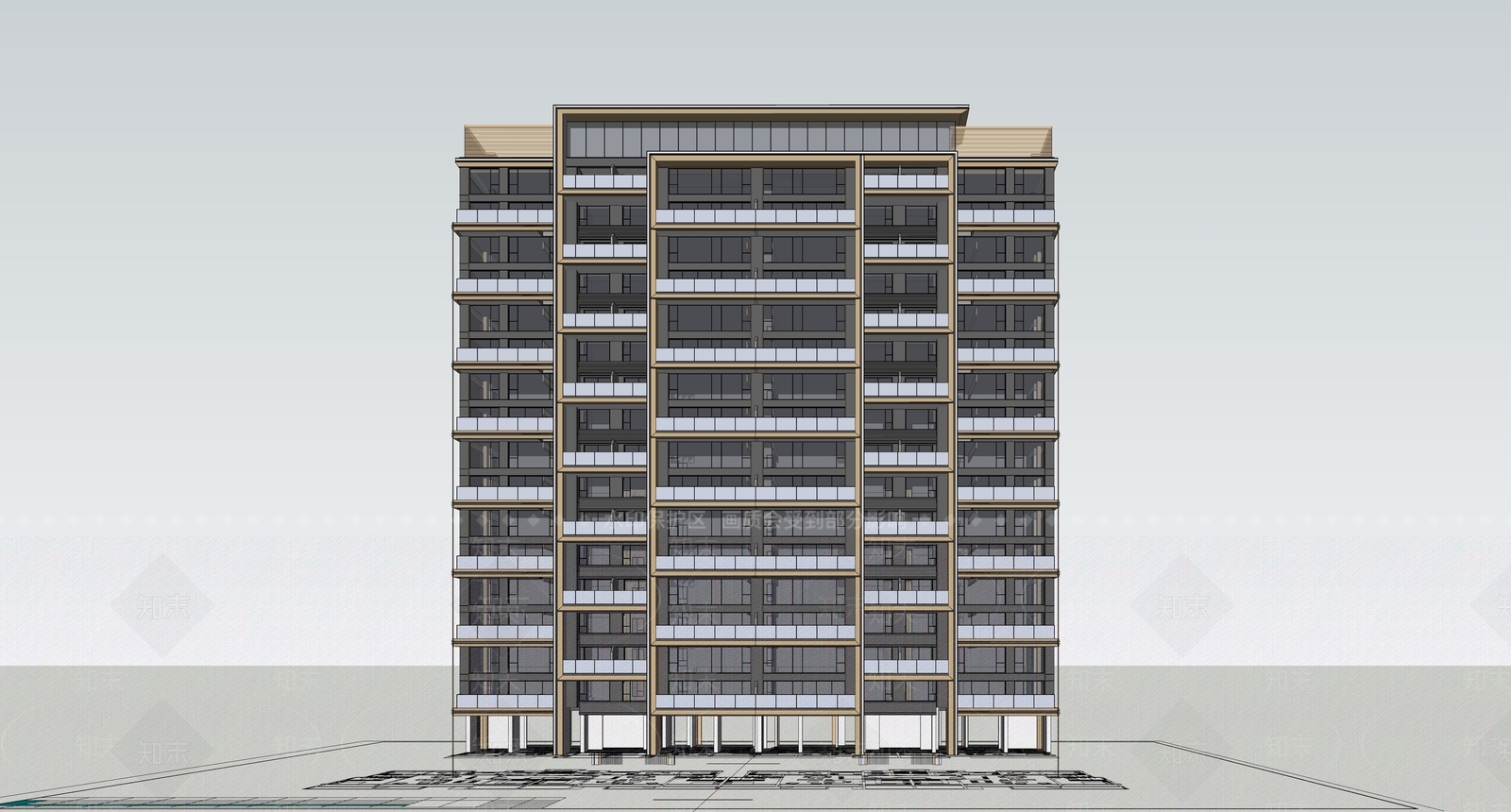 现代高层住宅SU模型下载【ID:1204524085】