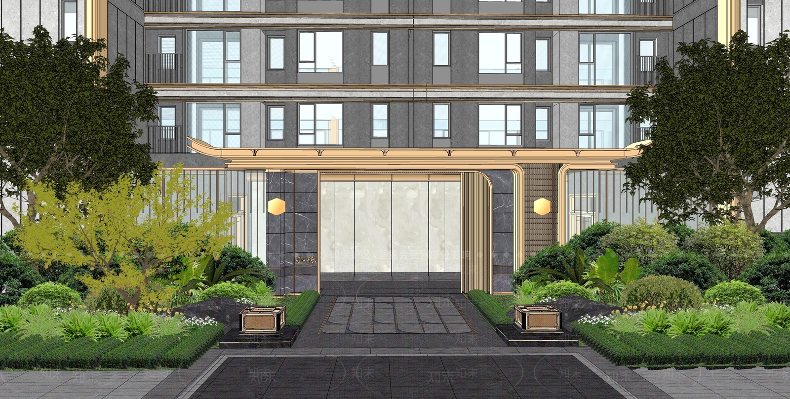 现代高层住宅SU模型下载【ID:1204524224】