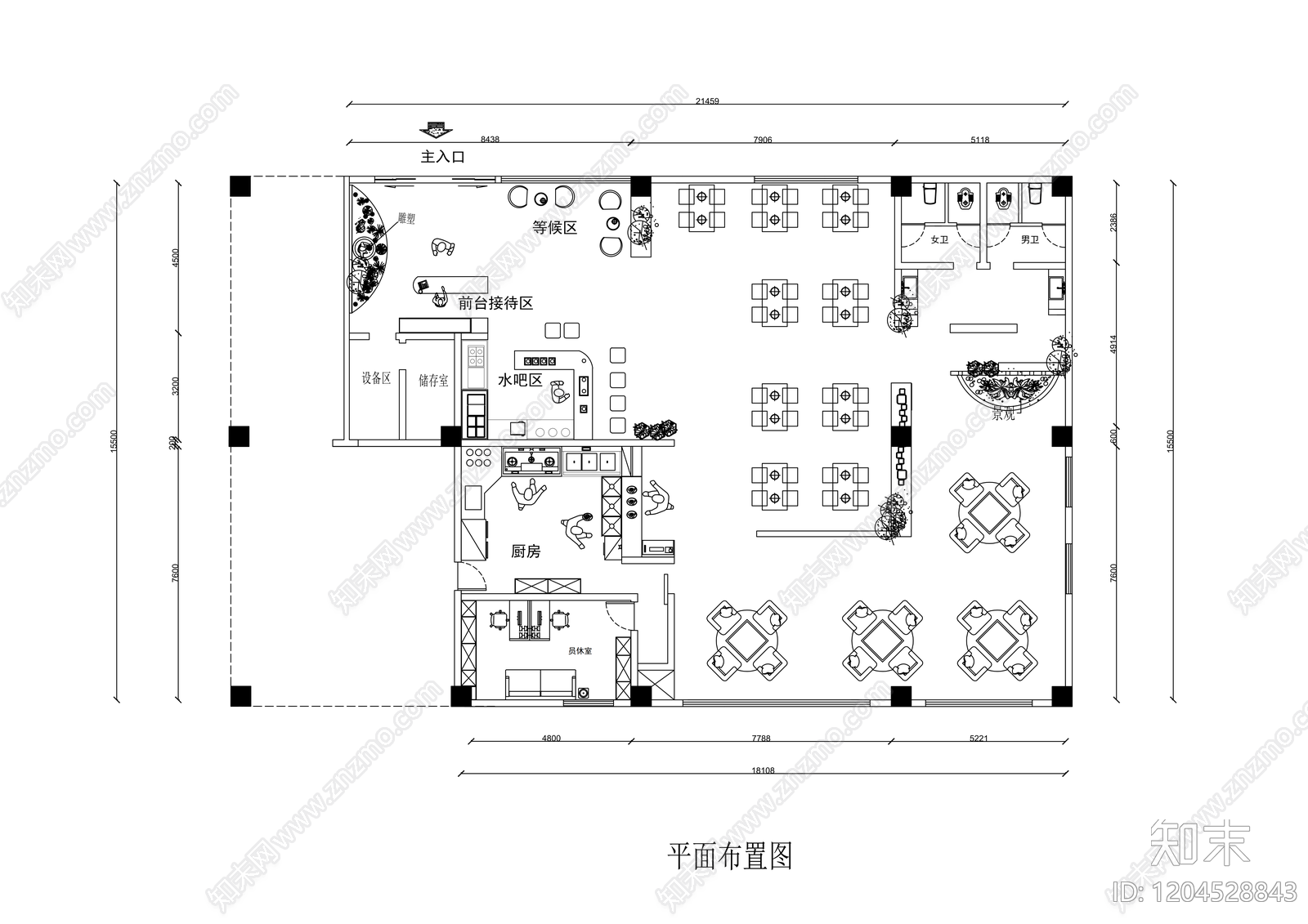 现代中式其他餐饮空间cad施工图下载【ID:1204528843】