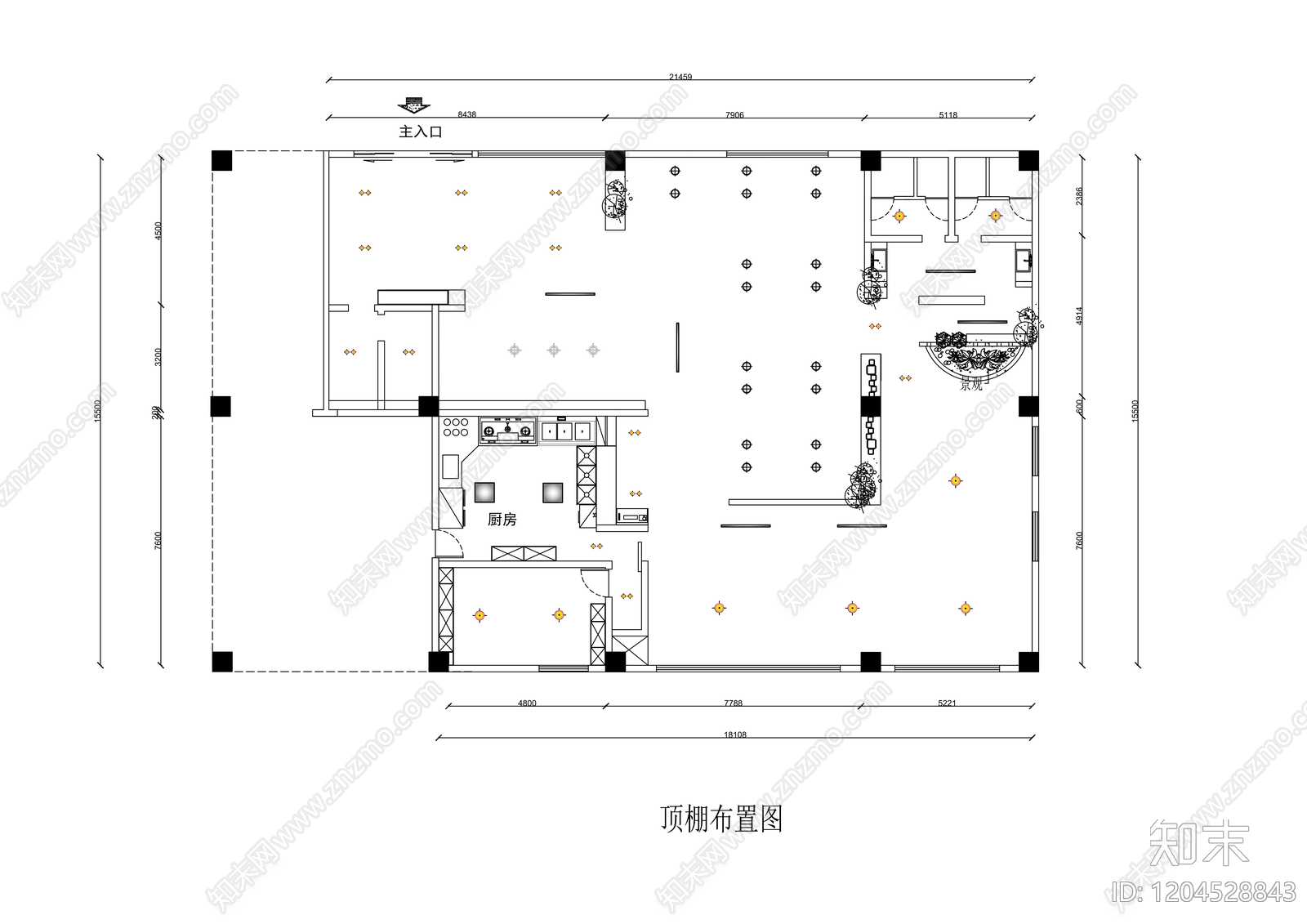 现代中式其他餐饮空间cad施工图下载【ID:1204528843】