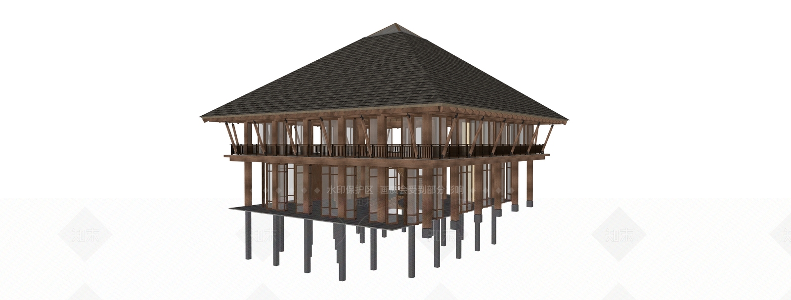 新中式复古风格建筑SU模型下载【ID:1204529082】