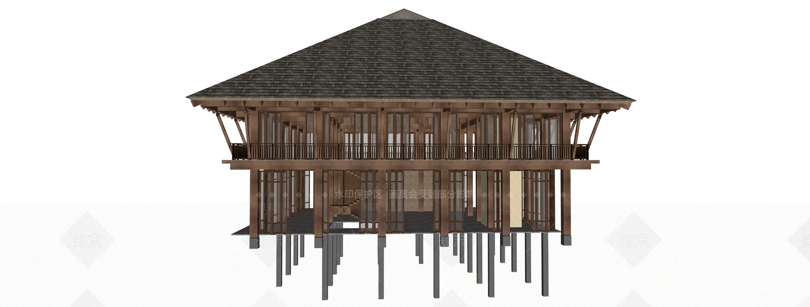 新中式复古风格建筑SU模型下载【ID:1204529082】