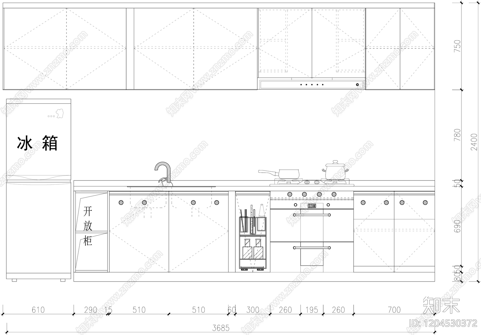 现代厨房设施cad施工图下载【ID:1204530372】