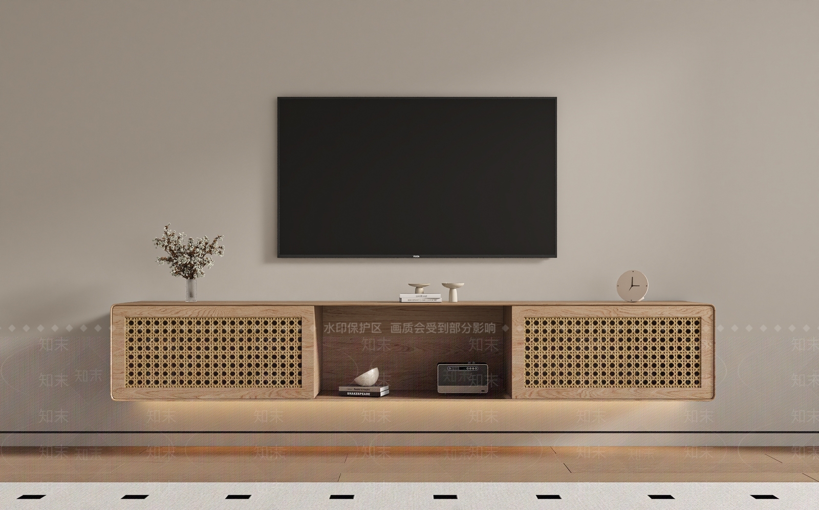侘寂原木电视柜SU模型下载【ID:1204535548】