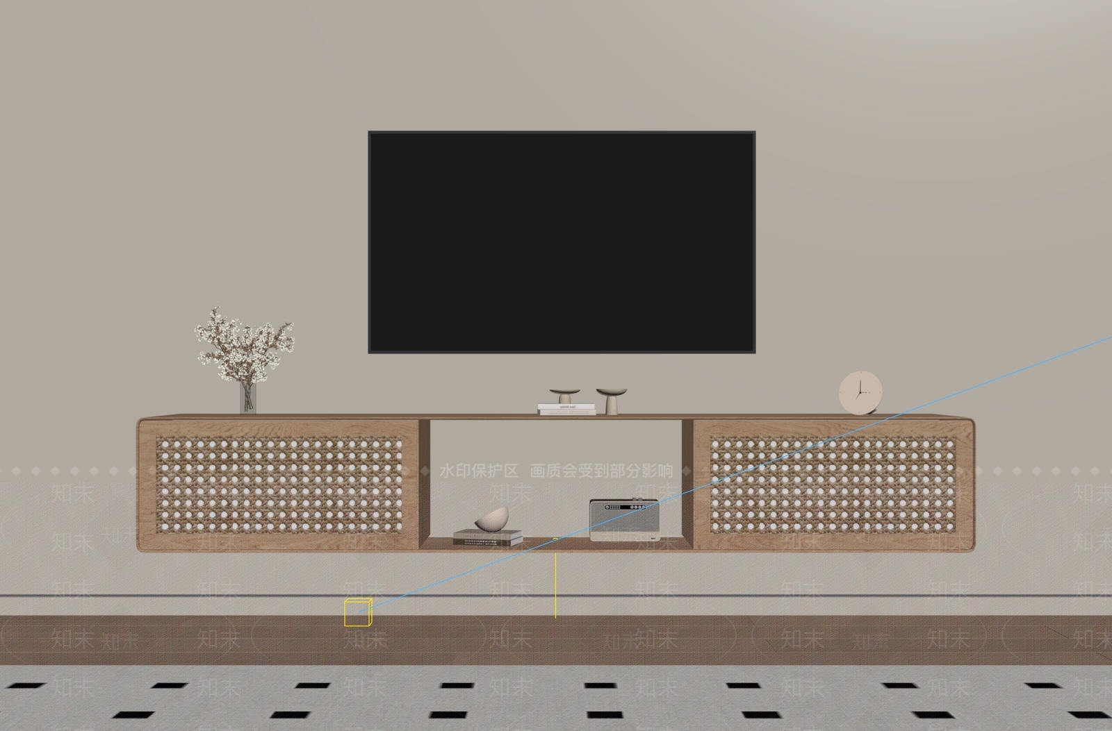 侘寂原木电视柜SU模型下载【ID:1204535548】