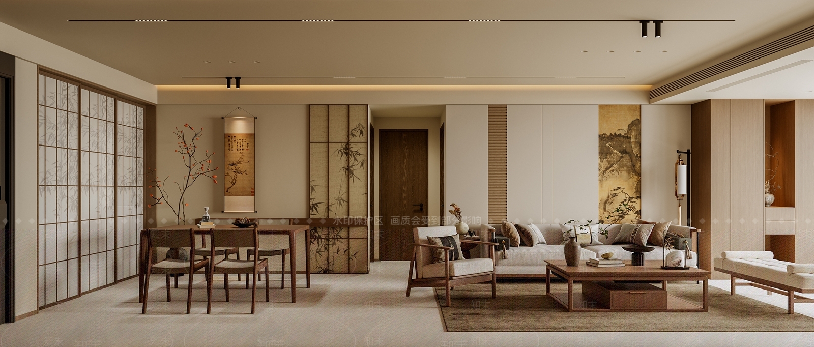 新中式禅意宋式客厅3D模型下载【ID:1204541150】