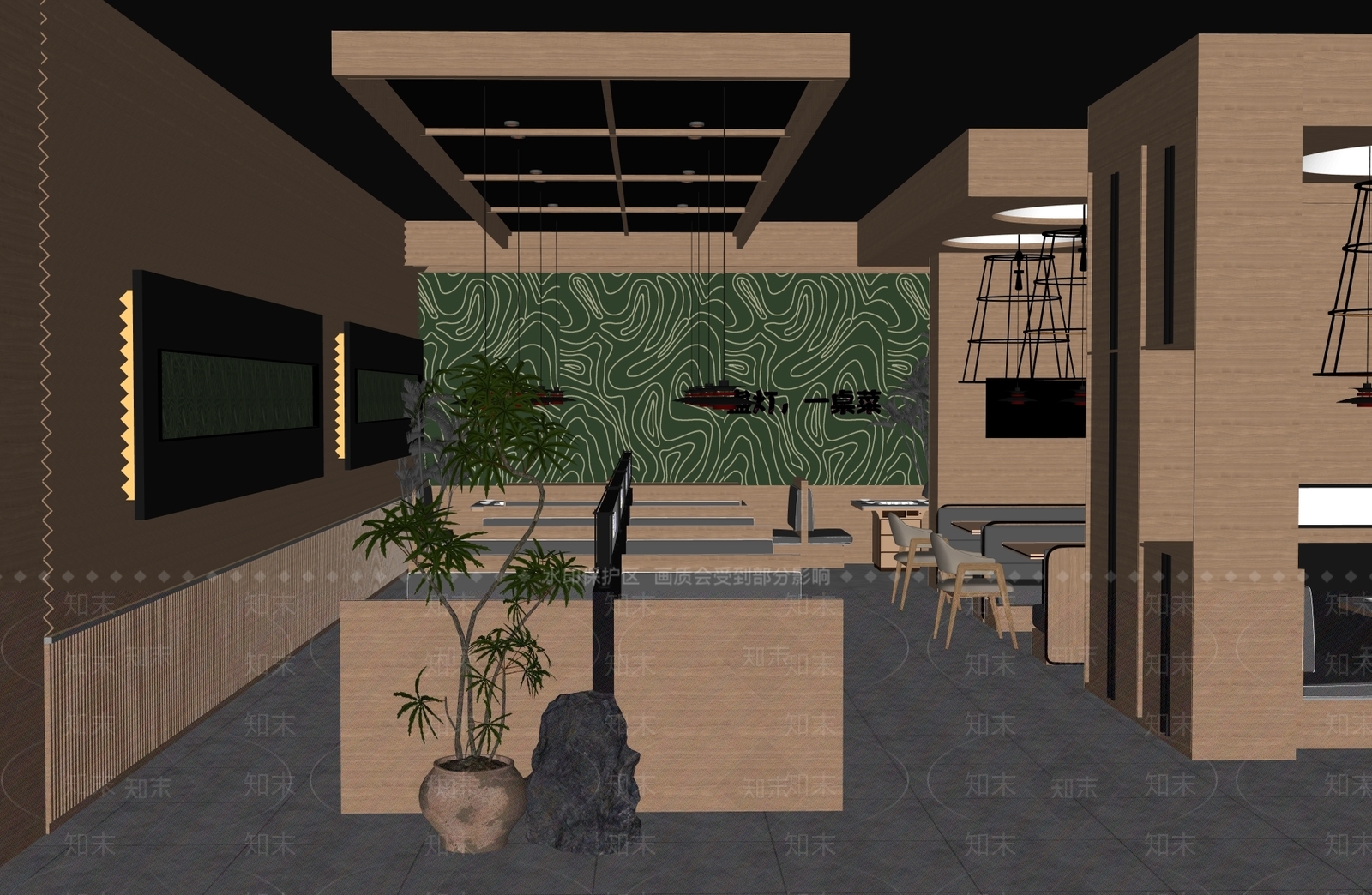 新中式侘寂中餐厅SU模型下载【ID:1204542164】