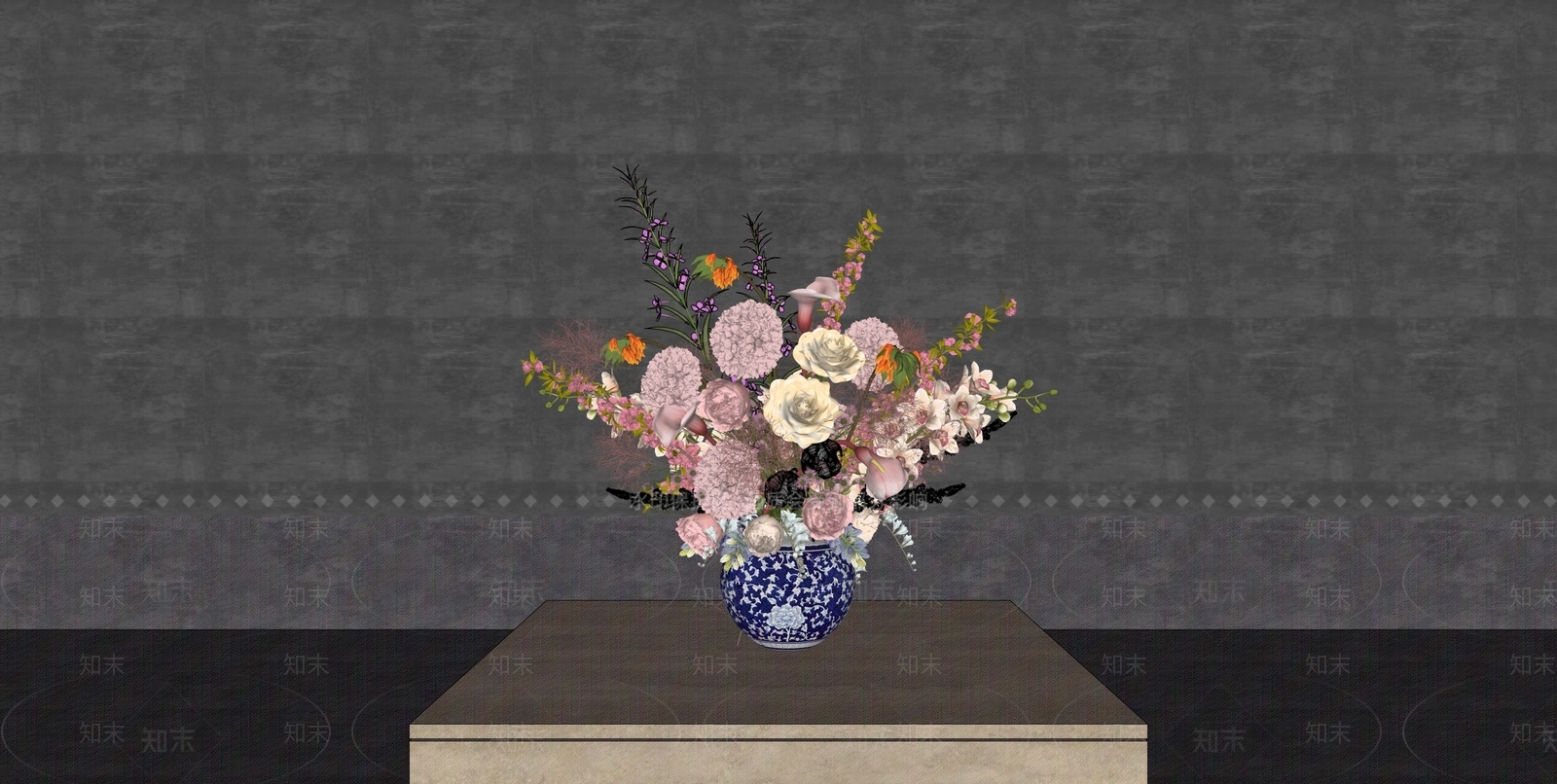 现代新中式花艺SU模型下载【ID:1204544793】