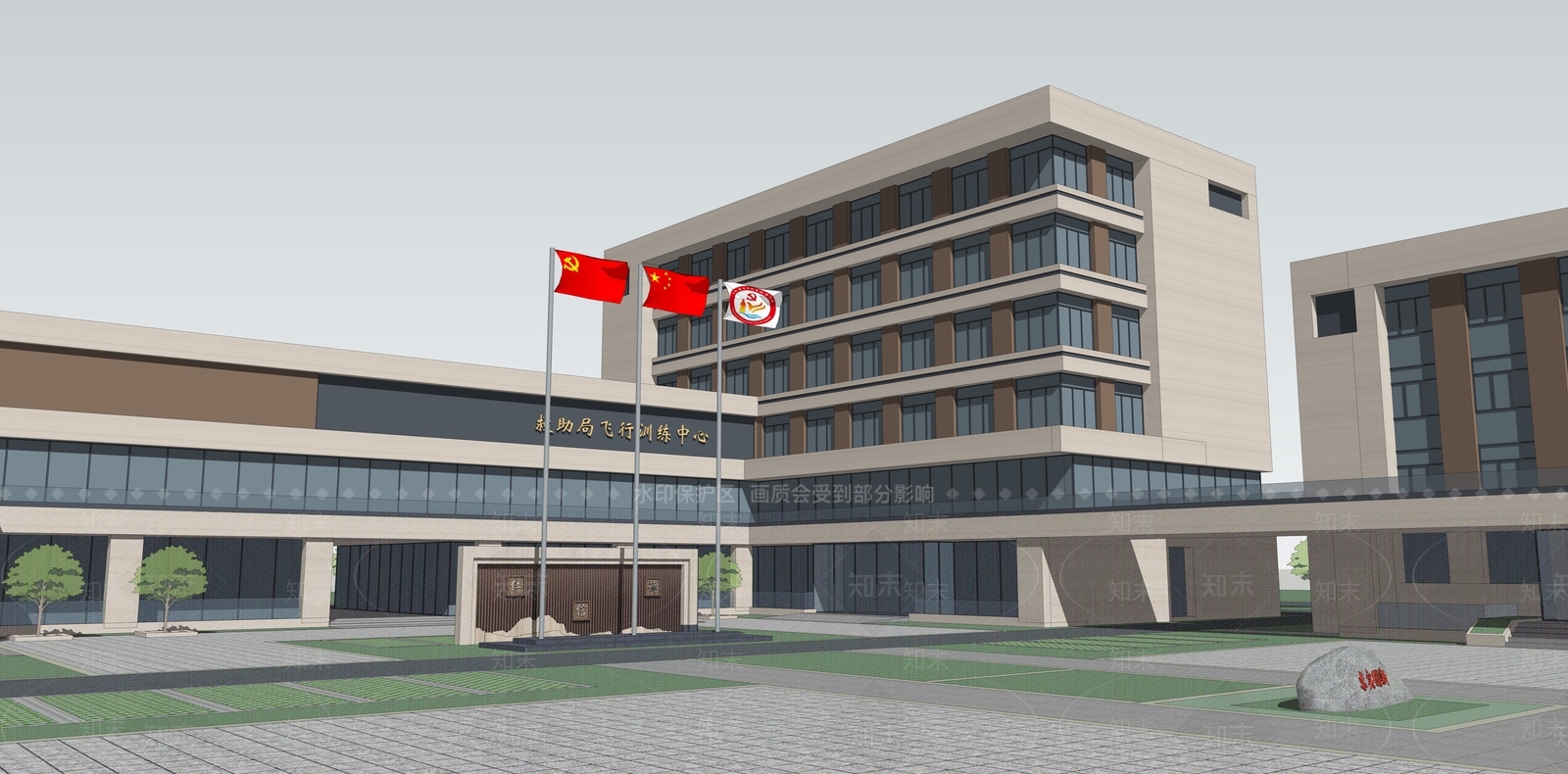 现代中式办公楼SU模型下载【ID:1204546045】