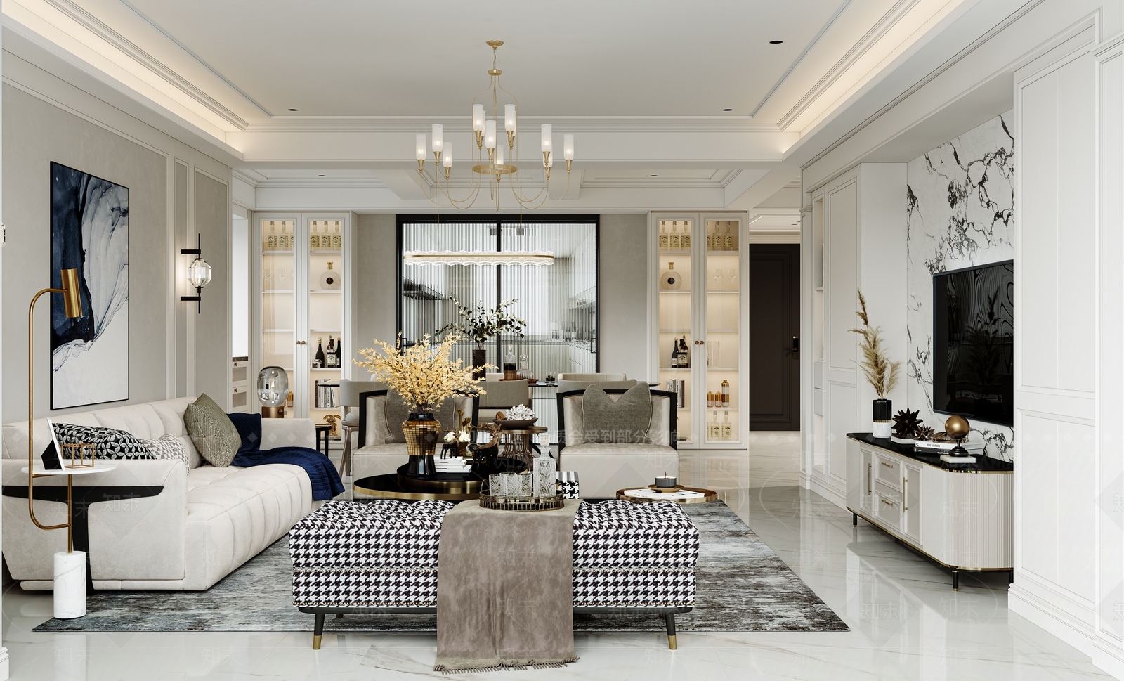 现代美式家居客厅3D模型下载【ID:1204547641】