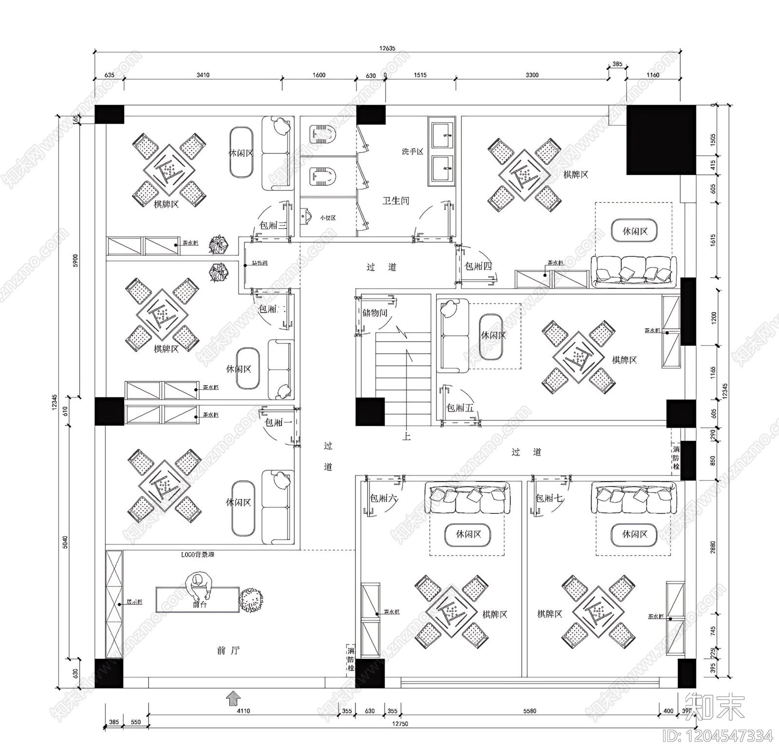 现代棋牌室cad施工图下载【ID:1204547334】