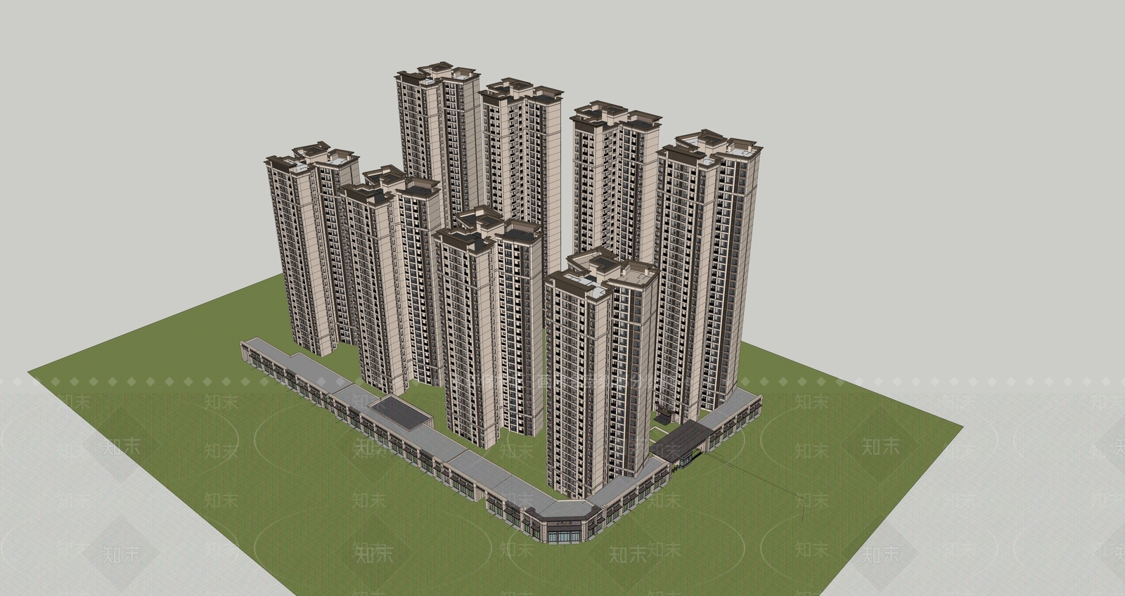 现代简约高层住宅SU模型下载【ID:1204549350】