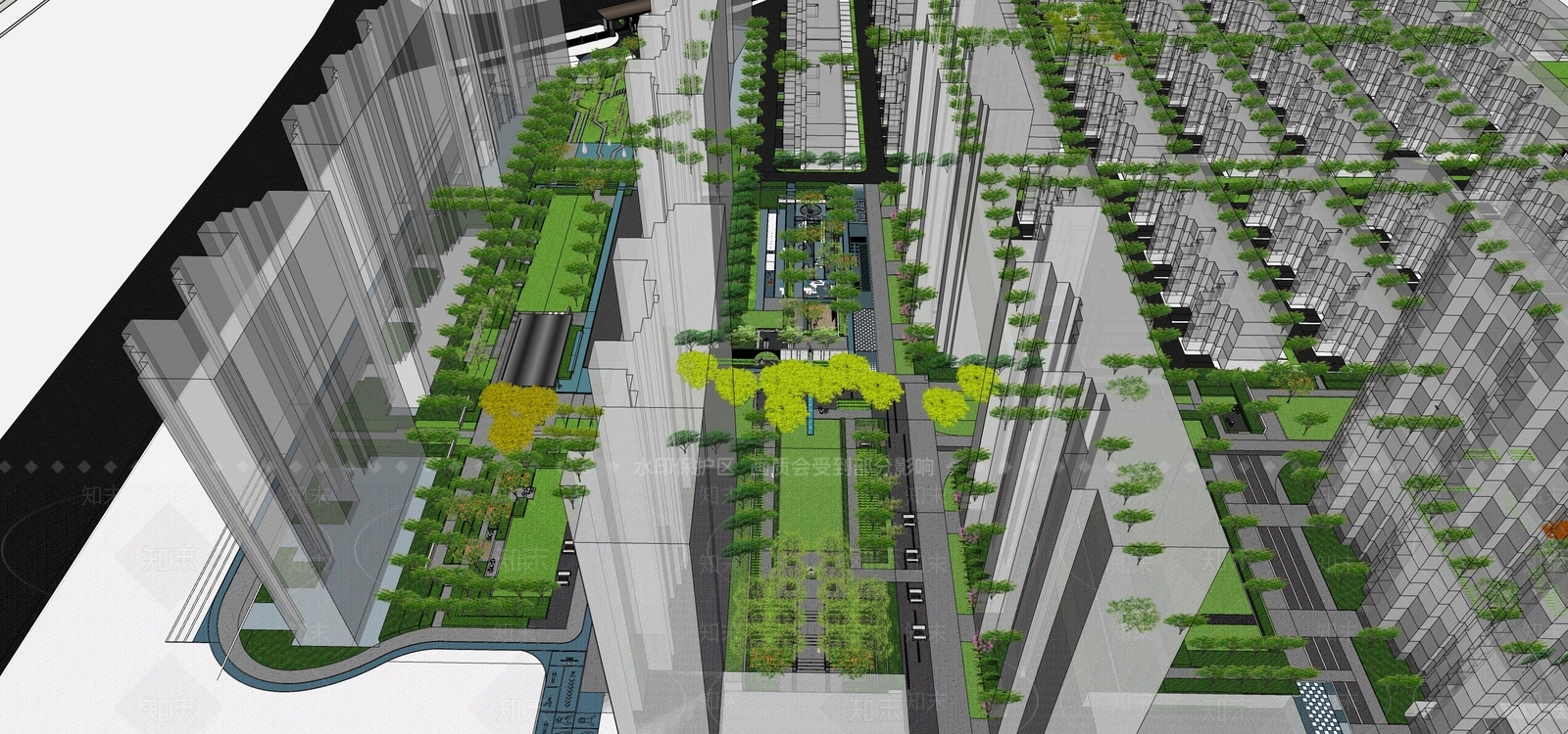现代小区景观SU模型下载【ID:1204549791】
